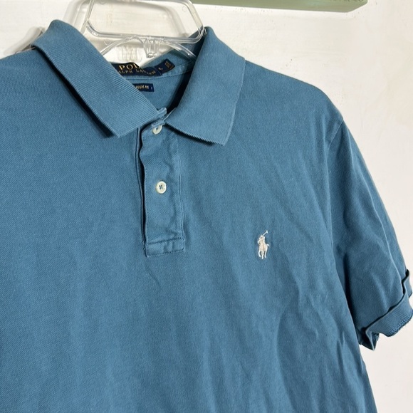 Polo Ralph Lauren slate blue spring short sleeve quarter button up large shirt - Picture 2 of 5